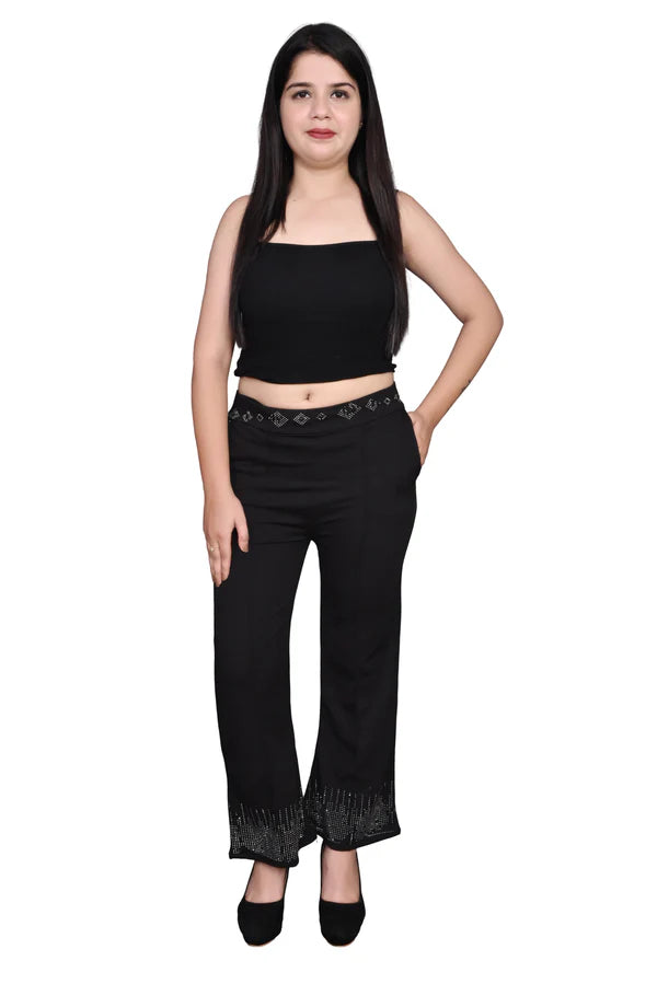 Regular Fit Women Black Trousers