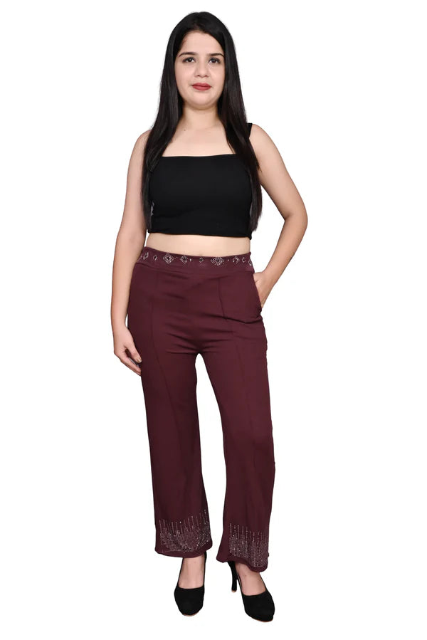 Regular Fit Women Wine Trousers