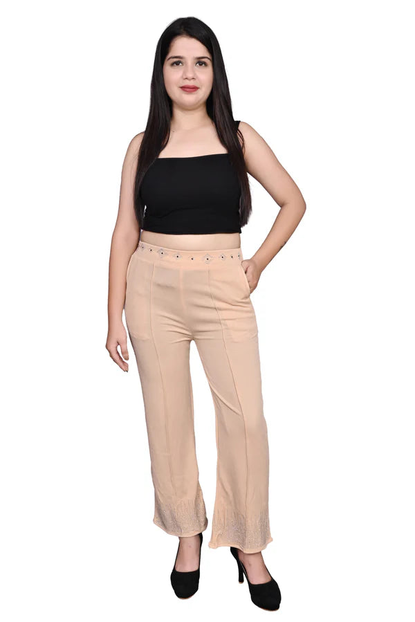 Regular Fit Women Peach Trousers