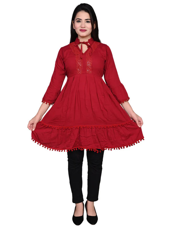 RED FABRIC : REYON - COTTON TUNIC/MIDDI FOR GIRLS & WOMENS