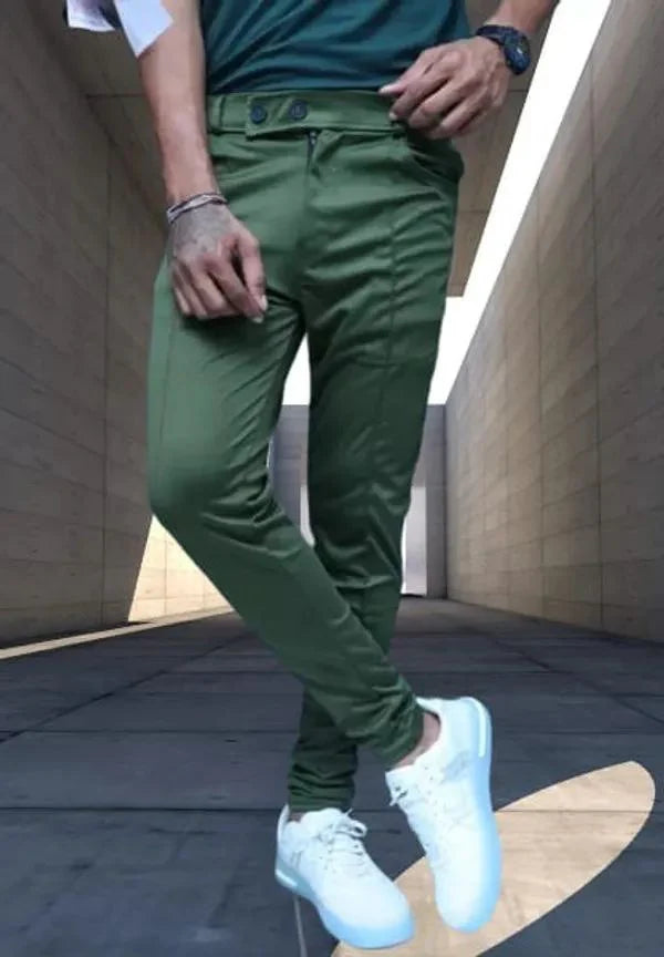 Olive Two Way Lycra Casual Track Pant For Men