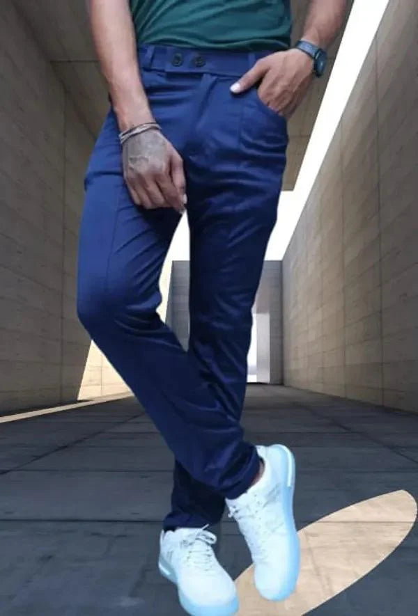 Nave Blue Two Way Lycra Casual Track Pant For Men