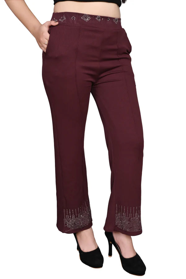 Regular Fit Women Wine Trousers