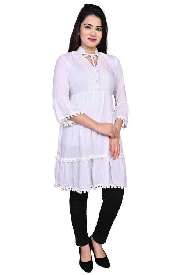 White Fabric: REYON - COTTON TUNIC/MIDDI FOR GIRLS & WOMENS