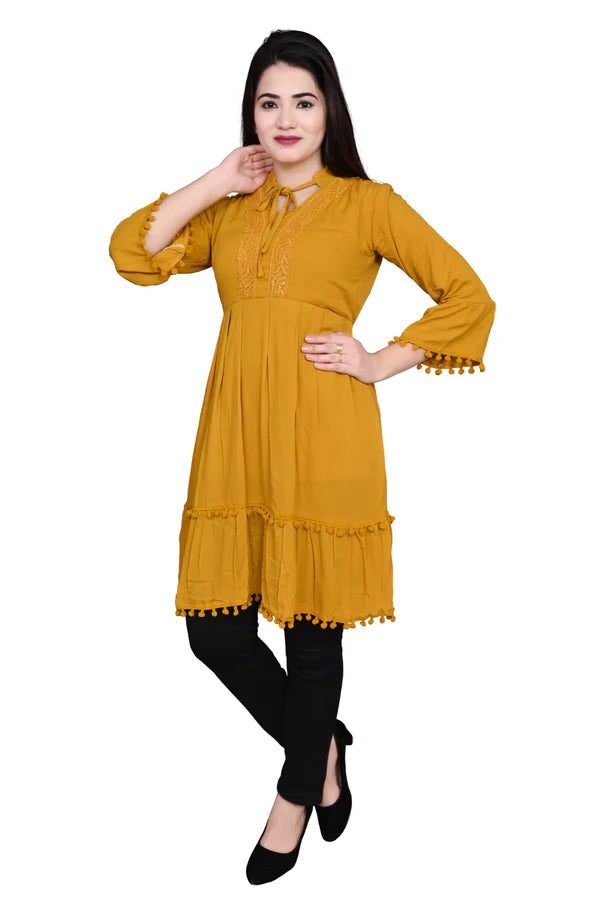 YELLOW FABRIC: REYON - COTTON TUNIC/MIDDI FOR GIRLS & WOMENS