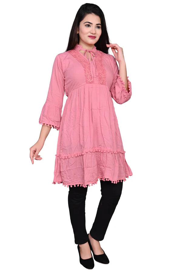 Pink Fabric: REYON - COTTON TUNIC/MIDDI FOR GIRLS & WOMENS