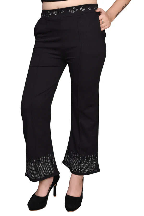 Regular Fit Women Black Trousers