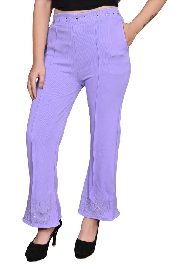 Regular Fit Women Lavender Trousers