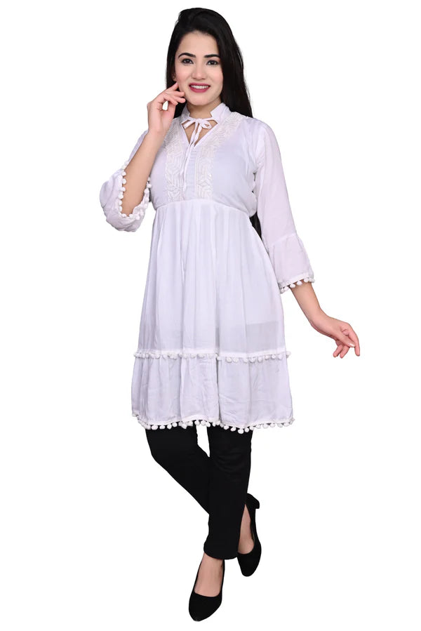 White Fabric: REYON - COTTON TUNIC/MIDDI FOR GIRLS & WOMENS