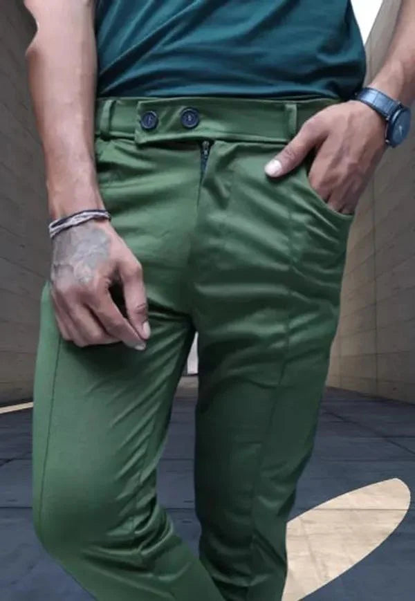 Olive Two Way Lycra Casual Track Pant For Men