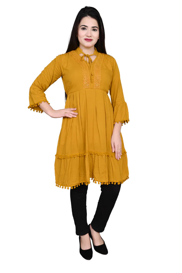 YELLOW FABRIC: REYON - COTTON TUNIC/MIDDI FOR GIRLS & WOMENS