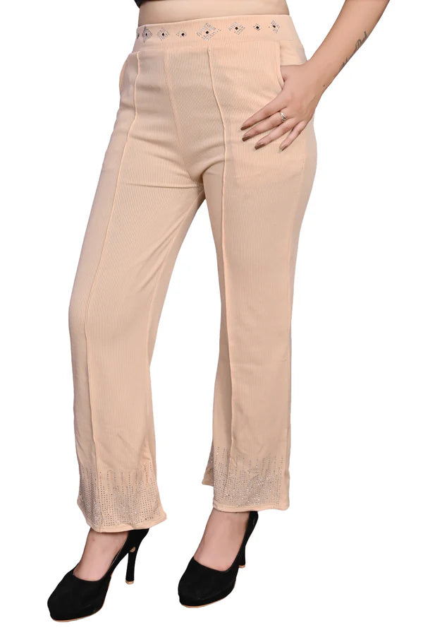 Regular Fit Women Peach Trousers