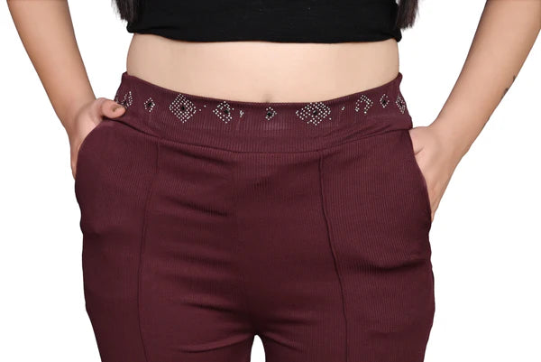 Regular Fit Women Wine Trousers